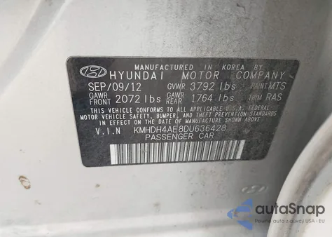2013 Hyundai Elantra Limited z USA, uszkodzony, nr VIN KMHDH4AE8DU636428